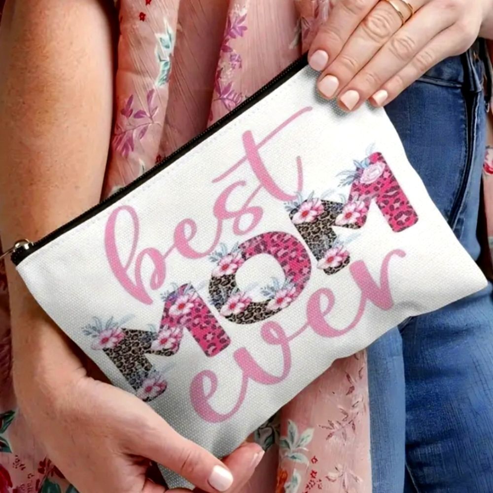 Best MOM Ever Canvas Zippered Makeup Cosmetic Pouch